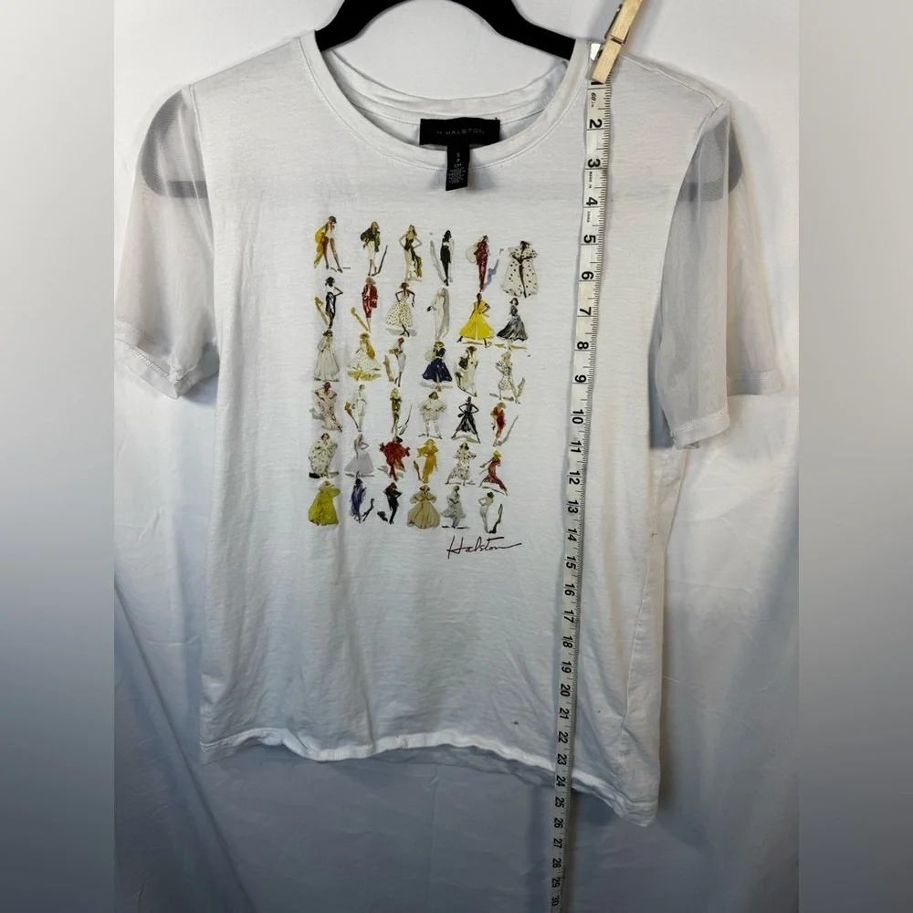 H by HALSTON Mesh Sleeve Graphic T Shirt Women Fashion Size S - Picture 10 of 11